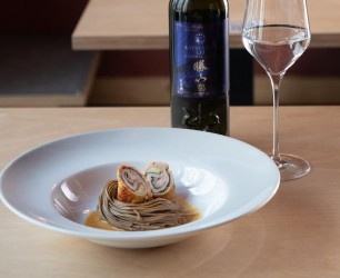 Stuffed Veal Sinvoltini - Stuffed veal sinvoltini with sake cream sauce on homemade soba noodles
Restaurant: Nanami