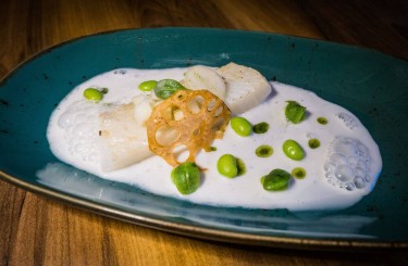 Greenland Halibut - Greenland halibut, Sake Beurre Blanc, Nashi pear, Soybeans, Borage Cress
Restaurants: OKRA IZAKAYA