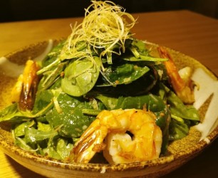Spinach Salad - Spinach salad, parmesan truffle dressing, yuzu, dry miso, shrimp