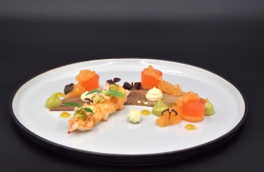 Langostino and Veal Tongue - Langostino & veal tongue with melon & pistachio malto
Chef: Michael Broger
Restaurant: Walserstube Jägerstube in Lech am Arlberg