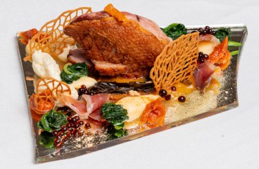 Bärlauch, Ente  - Bärlauch, Ente, Vacherin-Käse, Miso, Tomate