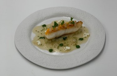 Wild Turbot with Egg Pearls - Wild turbot with egg pearls, lardo and cress broth
Chef: Carine Patricio with the kind support of Thomas Schanz and Fritz Benson
Restaurant: Schanz, Piesport